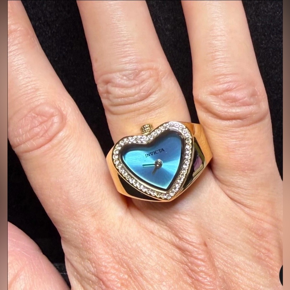 Invicta Mini Angel Women's Ring Watch Crystal Bezel Blue Heart Dial 49576-NEW